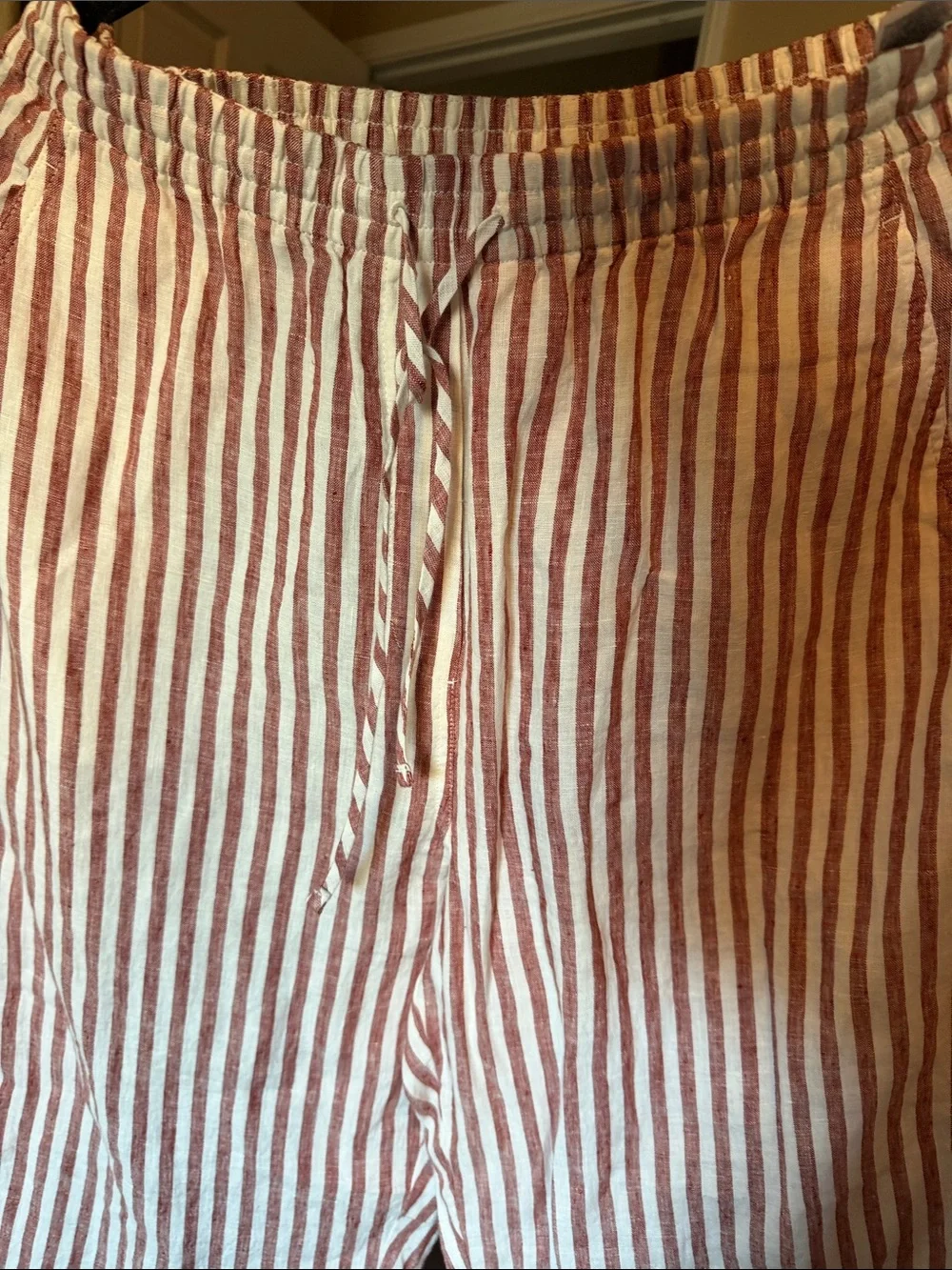 Striped 100% Linen Pants- Red & White Banana Republic E2